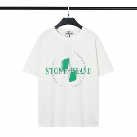 Белая футболка Stone Island с зелёным принтом на груди