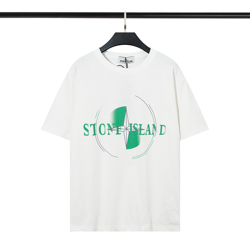 Белая футболка Stone Island с зелёным принтом на груди