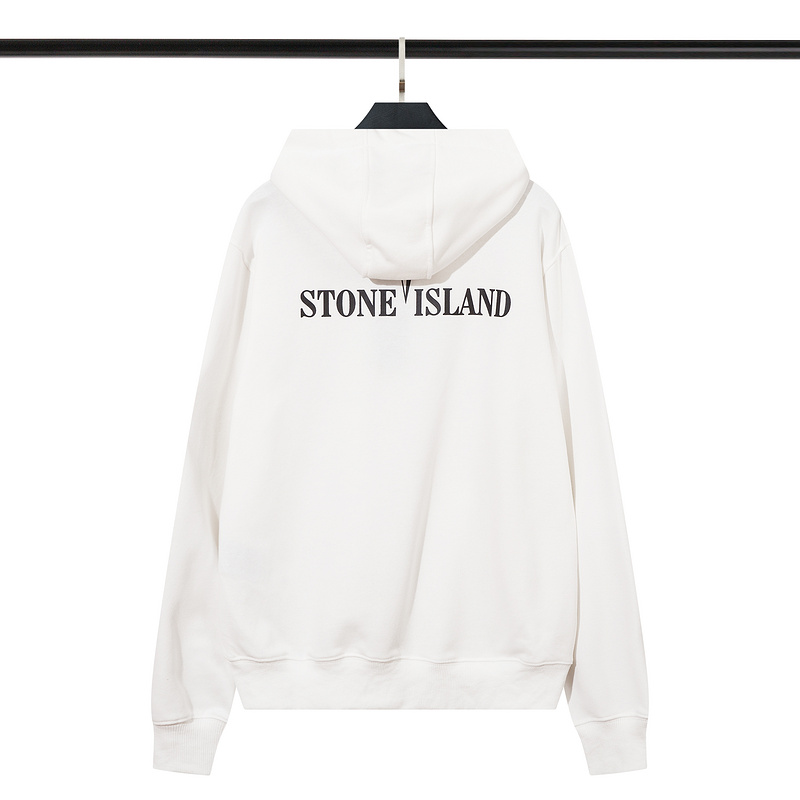 Белое худи STONE ISLAND с патчем и брендовым принтом на спине