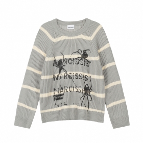 Акриловый DONTCOWER серый свитер в полоску с пауками