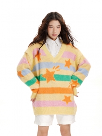 Бежевый с разноцветную полоску от бренда Punch Line свитер 2в1
