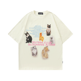Кремовая футболка Rhythm Club с изображением в виде котов