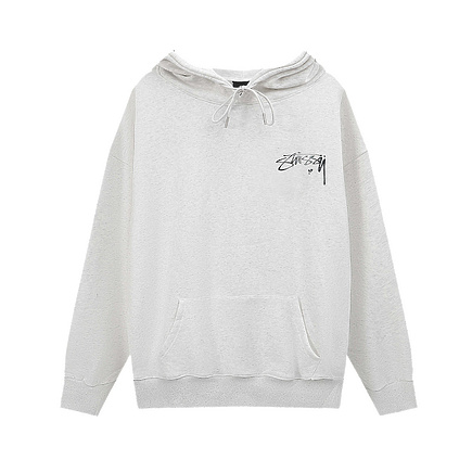 Повседневная модель худи от бренда Stussy светло-серого цвета