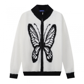 Свитер на молнии Fashion белого цвета с принтом бабочки