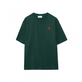 Тёмно-зелёная от бренда AMI футболка из натурального хлопка