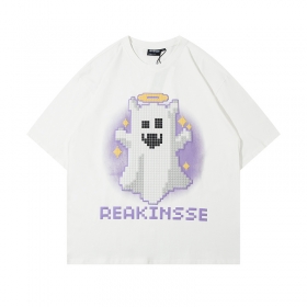 Белая оверсайз футболка бренда REAKINSSE с текстурным рисунком спереди