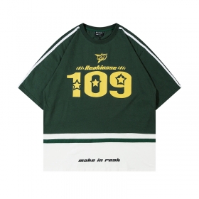 Зелёная футболка REAKINSSE с принтом 109 на груди из хлопка