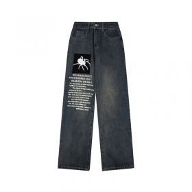 Широкие джинсы с надписями Ken Vibe в темно-синем цвете