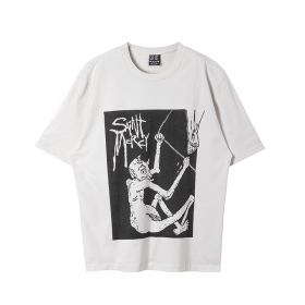 Светло-серая удлинённая футболка Saint Michael с принтом "Чёрт"