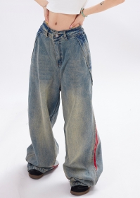 Брендовые джинсы Ken Vibe в синем цвете с красными полосами