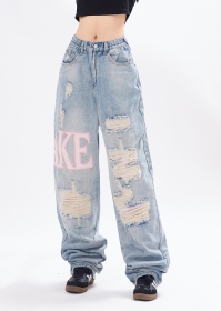 Стильные голубые джинсы с потертостями и разрезами Ken Vibe