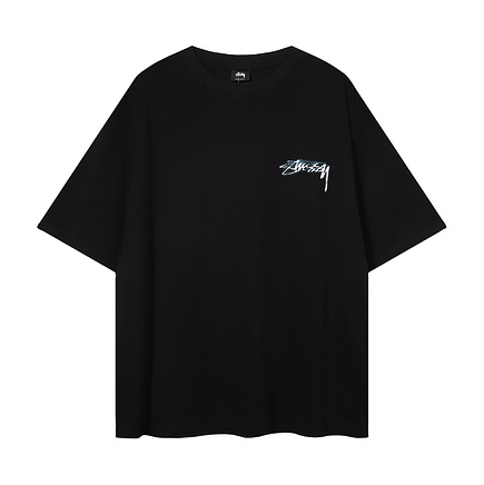 Футболка чёрная повседневная с логотипом Stussy на груди и спине