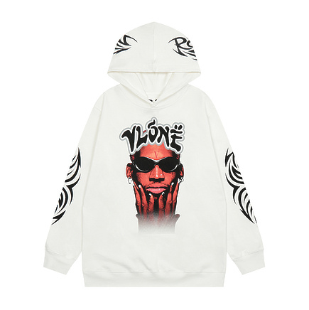 Удлинённый белый худи VLONE с принтом на груди и спине 