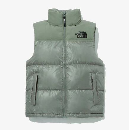 Серо-зелёный утепленный The North Face жилет с высоким воротником