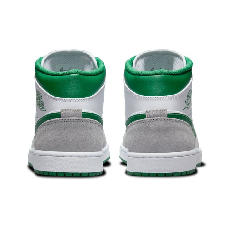 Белые с серым и зеленым кроссовки Air Jordan Mid кожа