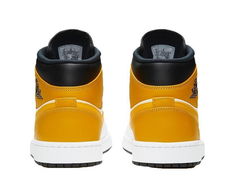Белые с желтым и черным кроссовки Air Jordan Mid кожа