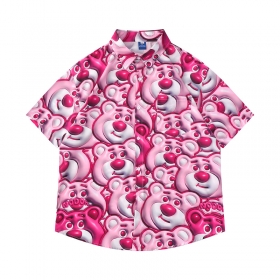 Розовая рубашка с коротким рукавом TIDE EKU с принтом головы медведя