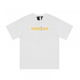 Футболка бренда VLONE с печатью "Секс кроликов" белая с желтым лого