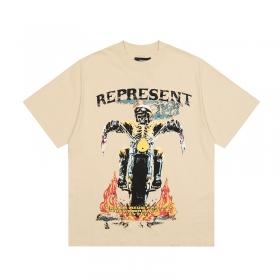 Стильная кремовая футболка REPRESENT с рисунком "Скелет на байке"