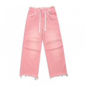 Розовые джинсы UNINHIBITEDNESS со шнурками и сильными строчками