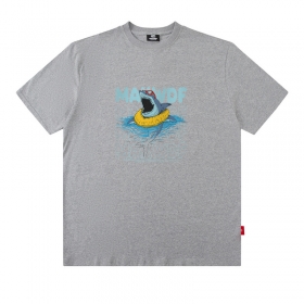 Светло-серая с качественным принтом "Акула" и лого MAXWDF футболка