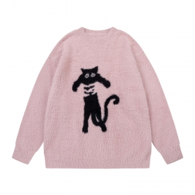Стильный Rhythm Club розовый свитер с принтом "Котик"