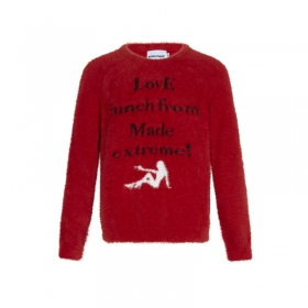 Махровый красный свитер Made Extreme с брендовой вышивкой