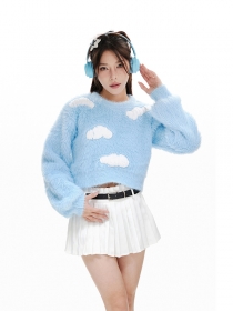 Голубой укороченный свитер Punch Line с принтом "Облака"