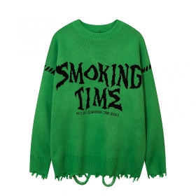 Зеленый свитер от бренда Smoking Time с рисунком "Мишка"