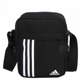 Adidas чёрная сумка-барсетка с белым логотипом и наружным карманом 
