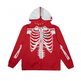 Красное зип худи с принтом "Скелет" от бренда Los Angeles