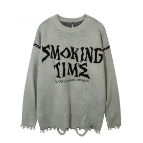 Качественный серый Smoking Time свитер с надписью спереди