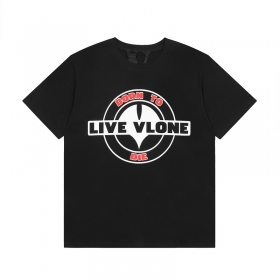 Черная модная футболка VLONE с коротким рукавом прямого кроя