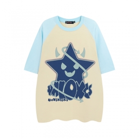 Oversize бежевая футболка Layfu Home с синим принтом злобной звезды