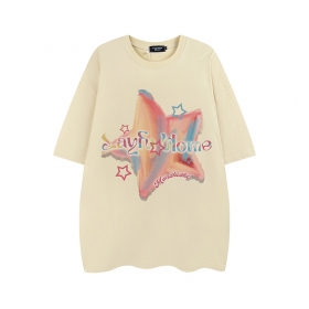 Свободного кроя бежевая футболка от Layfu Home с изображением звезды