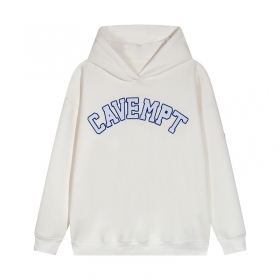 Худи бренда Cav empt белого цвета с синим логотипом спереди