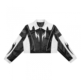Укороченная чёрно-белая Punch Line кожаная куртка на молнии 