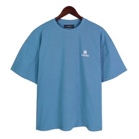 Голубая удлинённая футболка AMIRI с фирменным логотипом