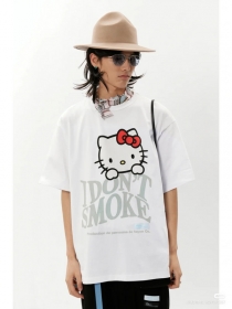 Donsmoke футболка белая с рисунком "Котик" со спущенным плечом