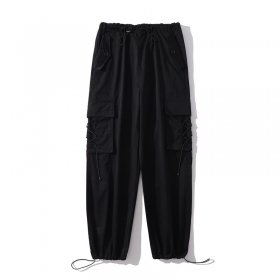 Чёрные трендовые штаны TXC Pants с эластичными затяжками на карманах