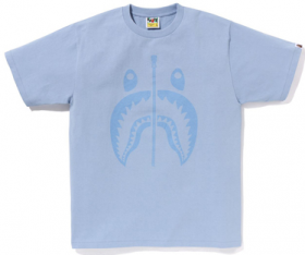 Голубая футболка Bape Shark WGM с принтом акулы по центру