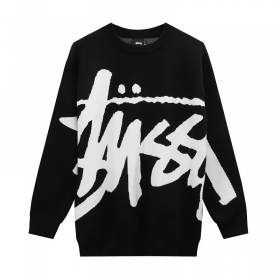 Черный с большим белым логотипом Stussy брендовый свитер