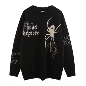 Чёрный хлопковый свитер THE UNAVOWED с вышитым принтом "паук"