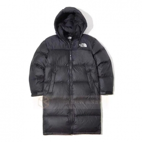 Пуховое пальто средней длины The North Face чёрное с капюшоном