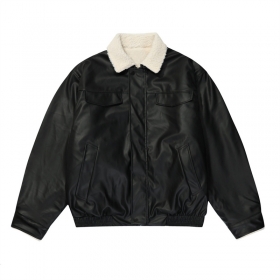 Кожаная двухсторонняя чёрная куртка-шерпа на молнии Unusual Original