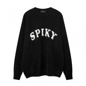 AW SPIKY HEAD чёрный пушистый свитер с логотипом бренда на груди
