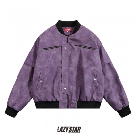 Куртка лавандового цвета LAZY STAR из эко кожи с воротником