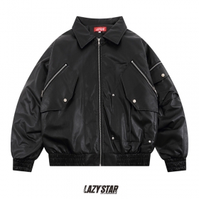 Повседневная LAZY STAR куртка черного цвета из эко кожи