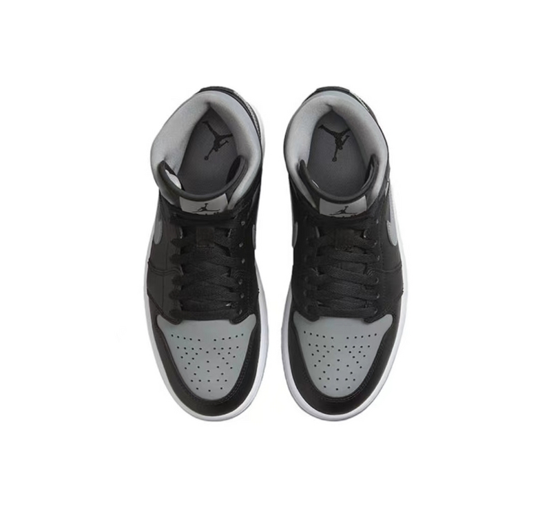 Черные с серым кроссовки Air Jordan Mid кожа
