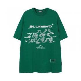 Свободного фасона со спущенным плечом зелёная футболка Bluremo